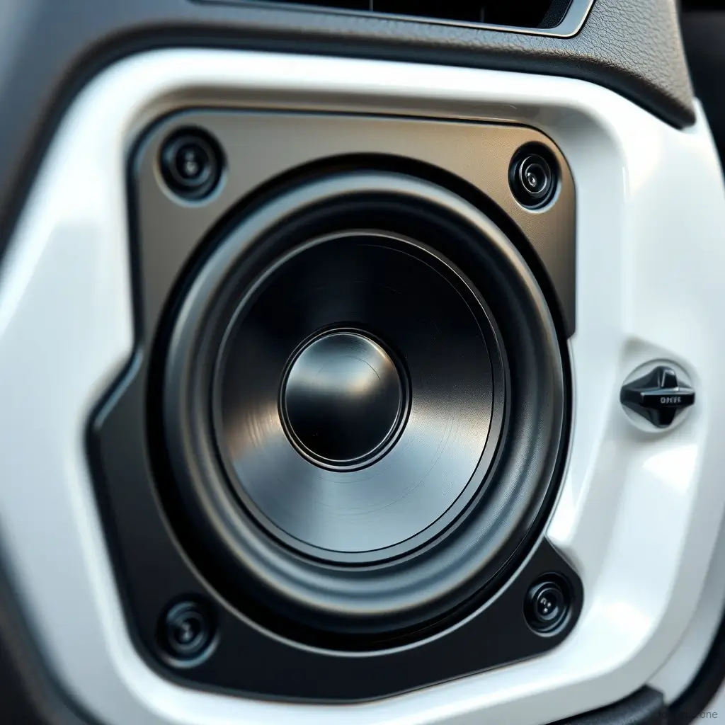 Close-up of a high-end speaker installed in a car door