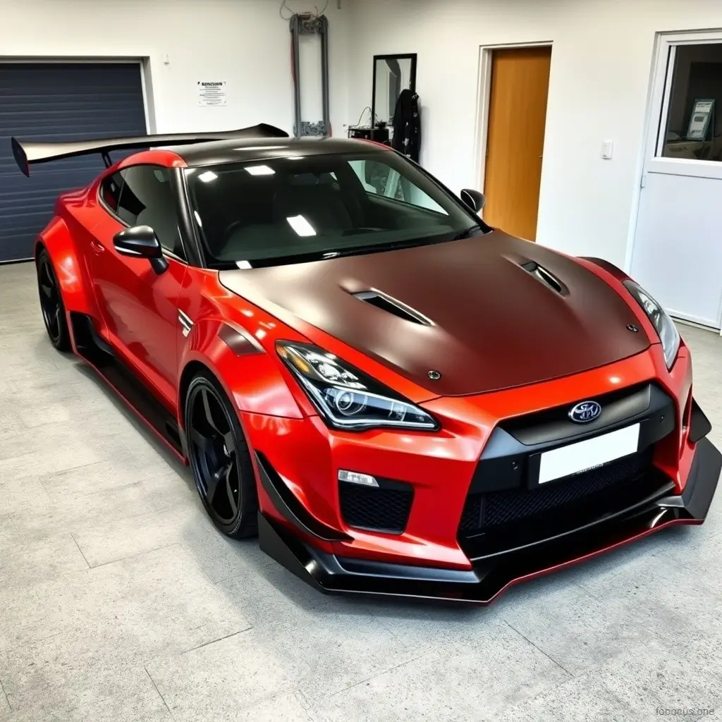Sports car with a professionally installed aerodynamic body kit