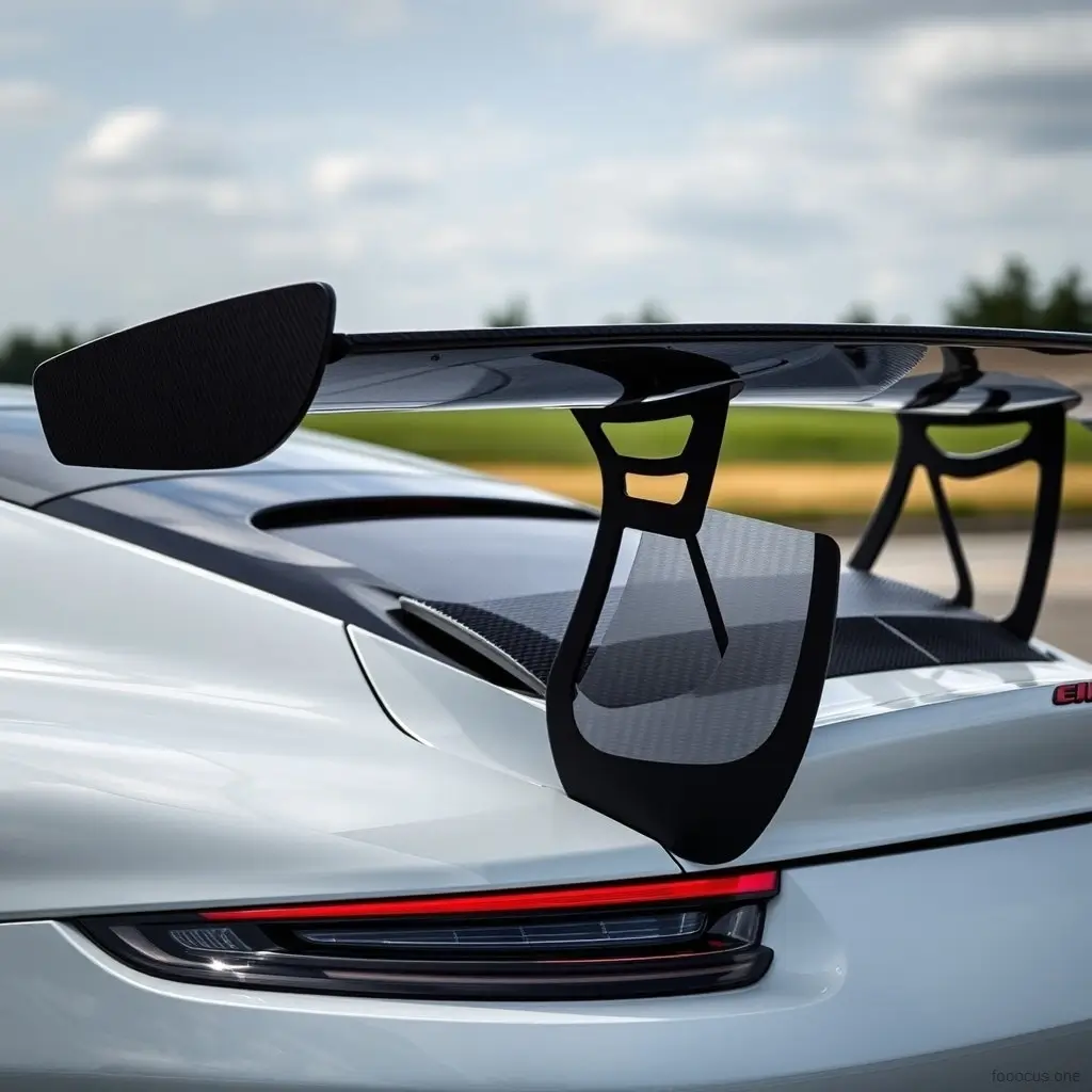 Carbon fiber spoiler on a sports car